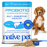 Native Pet Probiotics for Dogs powder bottle supports gut health