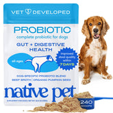 Native Pet Probiotics for Dogs powder tub supports stool quality and gentle digestion