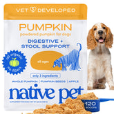 Native Pet Pumpkin for Dogs bottle with organic powder ready to scoop for firm stools.