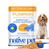 Native Pet Pumpkin Powder packaging on shelf highlighting USDA Organic quality for digestion.
