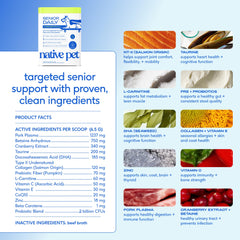 Native Pet Senior Vitamins powder topping blended into food for digestion.