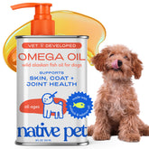 Native Pet Omega 3 Salmon Oil bottle pump for easy dosing on dogs and cats.