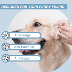 Natouch wipes being used on a dog's paw for convenient cleaning.
