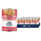 Natural Balance adult wet dog food can 12-pack with whitefish and salmon for lean muscles.