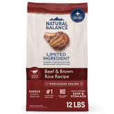Natural Balance beef brown rice dry dog food bag showing packaging and protein-first formula
