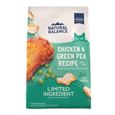 Natural Balance chicken and green pea dry cat food bag, 4 lb, for convenient feeding.