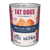 Natural Balance Fat Dogs wet food cans front view with real chicken and salmon in broth