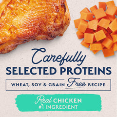 Natural Balance L.I.D. chicken and sweet potato formula can with label highlights grain-free nutrition.