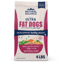 Natural Balance Original Fat Dogs bag showing a low-calorie dry dog food option