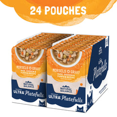 Natural Balance Platefulls Indoor Chicken and Pumpkin pouch with savory gravy.
