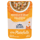 Natural Balance Platefulls Indoor Duck pouch showing grain-free protein for indoor cats' meals.