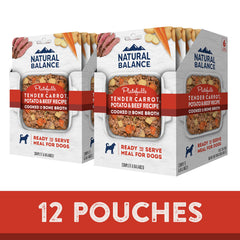 Natural Balance Platefulls pouch opening to reveal grain-free beef recipe ready to serve