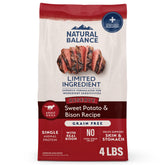 Natural Balance Reserve sweet potato and bison bag, single-protein formula for sensitive stomachs.