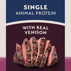 Ingredients closeup for Natural Balance Reserve venison and sweet potato formula