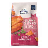 Natural Balance salmon green pea dry kibble bag; protein rich meal for adult cats.