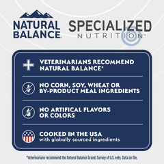 Natural Balance oatmeal and pumpkin ingredients highlight fiber support for digestion.