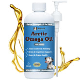 Natural Dog Company Arctic Omega Oil bottle pour demonstrates easy dosing for daily omega support