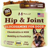 Natural Dog Company Hip & Joint Chews bottle supports daily mobility.