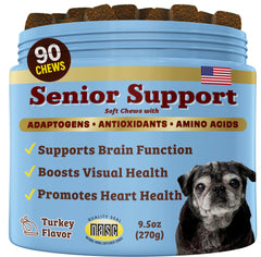 Natural Dog Company Senior Dog Vitamins Chew bottle for daily cognitive and heart support.