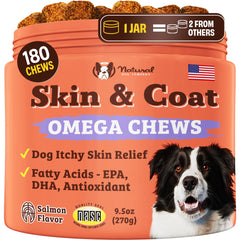 Natural Dog Company Skin & Coat chews bottle front view for daily coat care