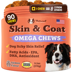 Natural Dog Company Skin & Coat soft chews arranged for a shiny coat