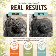 Natural Dog Company Snout Soother on nose during application for smooth, moisturized noses.
