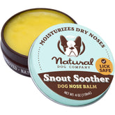 Natural Dog Company Snout Soother tin closeup for dry nose relief.