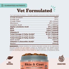 Natural Dog Company Vet Strength Omega Skin & Coat Chews on a dog's feeding scene for daily use