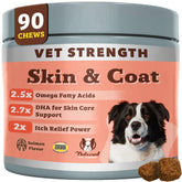 Natural Dog Company Vet Strength Omega Skin & Coat Chews front close-up showing glossy coat