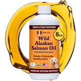 Natural Dog Company salmon oil bottle pour for simple daily dosing and coat nourishment.