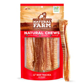 Natural Farm beef trachea 12-inch pack; close-up of crunchy texture for joint mobility support.