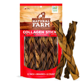 Natural Farm braided collagen chews dog packaging shows long-lasting, odor-free treats.