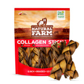 Natural Farm braided collagen chews packaging highlights a long-lasting dog chew.