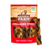 Natural Farm braided collagen chews for dogs in a 6-inch pack, offering long-lasting engagement.