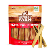 Natural Farm Bully Cheek Stick pack shows 25 sticks for dogs, ideal for long-lasting chewing.