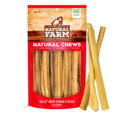 Natural Farm Bully Cheek Stick packaging highlights 12-pack, 10–12 inch chews for dogs.