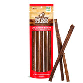 Natural Farm Bully-Coated Collagen Sticks 12in 5Pack packshot showing long chew time for joints and coat