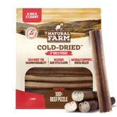 Natural Farm cold-dried bully stick 6-inch packshot, promotes long-lasting chewing.