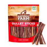 Natural Farm Gullet Sticks 6in 50pack: durable chew for dogs' playtime and mouth engagement.