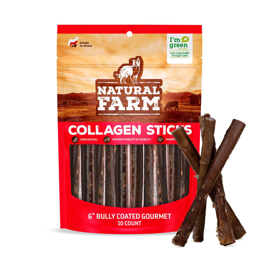 Natural Farm odor-free bully collagen stick 6-inch pack for dogs with long-lasting chew sessions