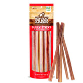 Natural Farm odor-free bully sticks for long-lasting chewing in large dogs.