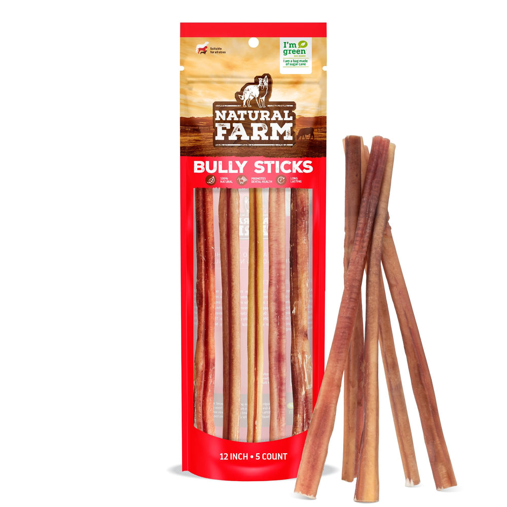 Natural Farm odor-free bully sticks 12in for dogs, with savory chew appeal