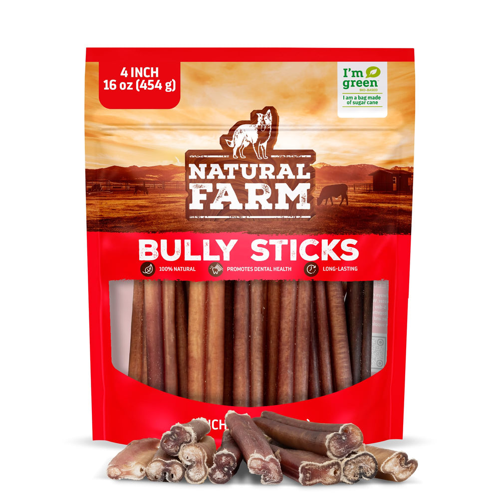 Natural Farm Odor-Free Bully Sticks 4-inch pack ideal for small dogs during training