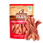 Natural Farm Odor-Free Super Braided Collagen Dog Chews packaging showcases a clean, premium design for shoppers
