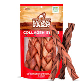 Natural Farm Odor-Free Super Braided Collagen Dog Chews front-pack view and 5-pack size.