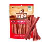 Natural Farm Odor-Free Super Collagen dog chews pack shown with 10 sticks for long-lasting chew.