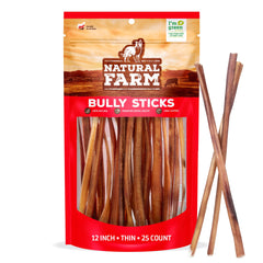 Natural Farm Odor-Free 12in bully sticks packaging for large dogs.