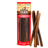 Natural Farm peanut butter collagen sticks pack showing product packaging and aroma appeal