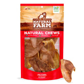 Natural Farm Pig Ears packaging front highlights 100% natural, single-ingredient dog chew.