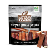 Natural Farm Power Bully Sticks 2-3 inch pack, durable beef cheek wrapped chew for rewards.